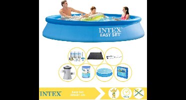 Intex Rond Opblaasbaar Easy Set Zwembad - 305 x 61 cm - Blauw - Inclusief Pomp - Solarzeil - Onderhoudspakket - Filter - Stofzuiger - Solar Mat - Vloertegels - 8-delig