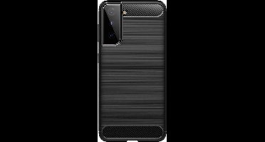 Shop4 - Geschikt voor Samsung Galaxy S21 Hoesje - Zachte Back Case Brushed Carbon Zwart