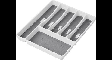 ProPlus Bestekbak - Bestekla voor Caravan - 40.5 x 32.5 x 4.5 cm - Bestekhouder - Bestekbakken - Keuken Organizer - Antislip - 6 vakken - Kunststof - Wit/grijs