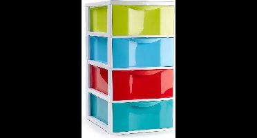 Plasticforte Ladeblokje/bureau organizer met 4x lades - multi kleuren - L18 x B25 x H33 cm