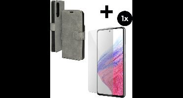 Mobiparts Classic Wallet hoesje geschikt voor Samsung Galaxy A53 (2022) 5G met 1 Screenprotector van Gehard Glas - Grijs