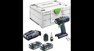Festool T 18+3 Basic accuschroefboormachine 18 V 50 Nm borstelloos ( 576448 ) + 2x accu 4.0 Ah + snellader + systainer
