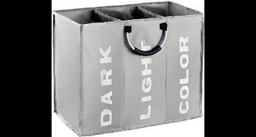 Waszak, 3 vakken, opvouwbaar, opbergtas met handvat, manden voor vuile was, 80 l, kleding, waszak voor slaapkamer, hotel, slaapzaal, donkergrijs