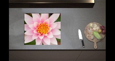 Inductieplaat Beschermer - Bovenaanzicht van Roze Lotus Bloem - 57x50 cm - 2 mm Dik - Inductie Beschermer - Bescherming Inductiekookplaat - Kookplaat Beschermer van Wit Vinyl