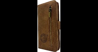 HEM Silky Brown Hoesje Geschikt Voor iPhone 14 En 15 – Luxe Bookcase Met Rits En Pasjeshouder – Bruin Telefoonhoesje