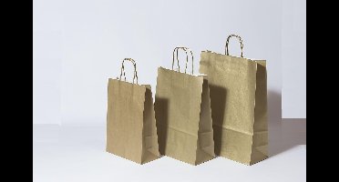 Draagtassen Papier Goud 18+8x22cm Kraft Papier 90 grams (50 stuks)