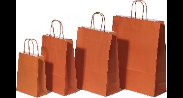 Draagtassen Papier Oranje 32+12x41cm Kraft Papier 100 grams (50 stuks)