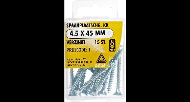 HOUTSCHROEF. 4.5 x 45 mm. Lang. Platkop kruiskop. Verzinkt. Platkop. 15 Stuks spaanplaat schroeven.DeltafiX.