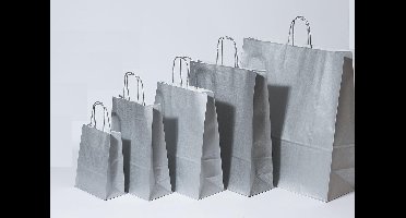 Draagtassen Papier Zilver 26+12x35cm Kraft Papier 90 grams (50 stuks)