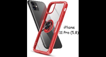 Hoesje Geschikt voor iPhone 11 Pro Luxe Back Hoesje Metalen Ring houder - Rood