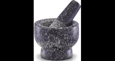 Antraciet grijze vijzel met stamper van graniet 9 cm - Keuken/kookbenodigdheden - Kruiden en specerijen vermalen - Pasta's en pesto maken - Vijzels