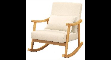Schommelstoel – Relaxstoel – Fauteuil – Loungestoel – Voedingsstoel – Hoogere Rugleuning – Rubberhouten Frame – Beige Stoffering – Zachte Zitting – Draagkracht 150 kg – Comfortabel Schommelmechanisme