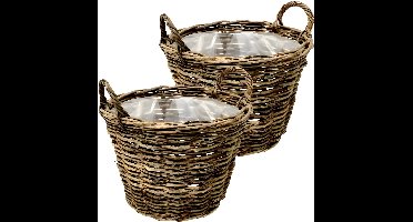 Van der Leeden Opbergmand Twijg - 2x - bruin - rond - 42 x 32 cm - gevlochten twijg - mand - opbergen