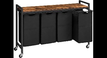 Core® Wassorteerder 4 vakken - Wasmand 4 vakken 4x 39 Liter - Wasmand Met Opbergplank - Bruin/Zwart - 111cm x 33cm x 75cm