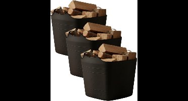 Excellent houseware flexibele kuip / emmer - 3x - zwart - 25 l - kunststof - 40 x 35 cm - met handvatten