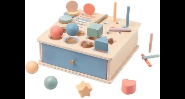Montessori Speelgoed voor 2 3 4 5 Jaar Kleur Sorteren - Houten Object Permanente Box met Lade Sensorisch Speelgoed Vorm Sorteren Educatie voor Baby Peuter Jongens Meisjes Drop Druk Box 4 in 1