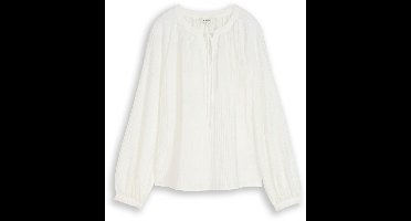 Tom Tailor - Crinkle blouse met strikband - Maat 38 - Whisper White