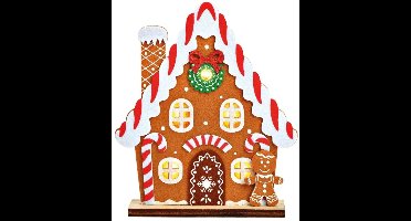 Peperkoekhuis vilt bruin met LED, Hoogte 17 cm