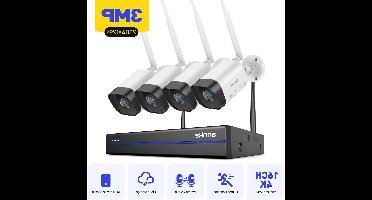 Draadloze CCTV Beveiligingsset – IP Camera Systeem – Videobewaking – WiFi Beveiliging – Bewakingscamera – 2K HD Beeldkwaliteit – Nachtzicht 30 Meter