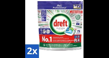2 x Dreft Professional - Platinum - All In One - Vaatwascapsules - 75 Afwasbeurten - Vaatwascapsules - Vaatwasser Capsules - Professionele Vaatwas - Vaatwasser Reiniging - Hardnekkige Vlekken