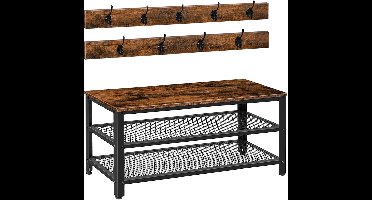 Kapstokbank – Kapstok – Garderoberek – Schoenenrek – Zitbank – 100 x 30 x 44,5 cm – Metaal En Hout – 9 Haken & Draagkracht 80 kg