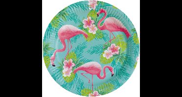 RIETHMULLER - 8 kartonnen borden flamingo paradise 23 cm tropische decoratie
