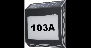 HOFTRONIC Numa - Huisnummer verlichting Solar - Met Schemerschakelaar - IP65 waterdicht - 3000K Warm wit licht - Zwart - huisnummer LED solar wandlamp - met alle verlichte huisnummers en letters