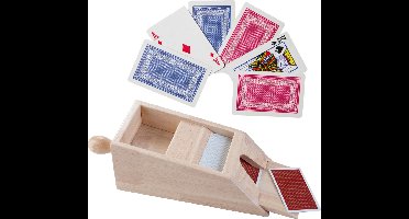 Houten Blackjack kaartgever/slof met handvat 28 x 11,5 x 9,5 cm inclusief 4x sets speelkaarten