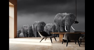 Peel & stick Fotobehang - Majestic Elephant Parade Mural - 250x150 centimeter