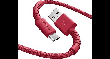 Fresh ‘n Rebel FlexWave USB naar USB-C Oplaadkabel - Extra lang (2m) - Siliconen gevlochten kabel - USB-A naar USB-C - Ultraflexibel - Berry Red