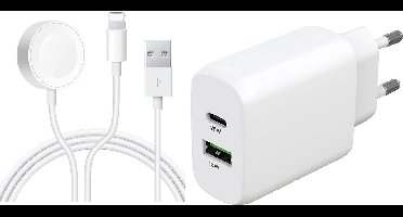 Watch Oplader - Draadloos Opladekabel Magnetic 2 in 1 iWatch oplaadkabel met 25w USB A en USB C Adapter Compatibel with Geschikt voor iWatch Series Ultra 2/Ultra/Series 9/8/7/SE/6/5/4/3/2/1 & Geschikt voor iPhone Kabel 14/14 Pro Max / 13/ 13 Pro Max