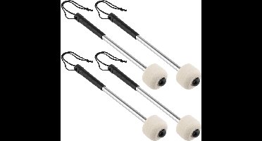Zeynomax - 4 stuks drumstokken met hamerkop en roestvrijstalen handvat voor basdrum - metalen drumsticks - percussie accessoire met wol vilt hoofd - voor marcherende bandleden.