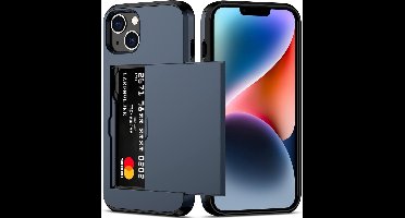 Hoesje Geschikt voor iPhone 14 Hoesje Navy - shockproof Backcover met pasjeshouder - Ruimte voor 2 pasjes