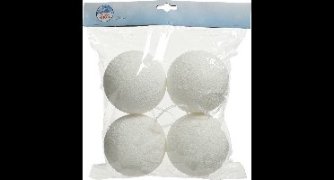 Decoris sneeuwballen / sneeuwbollen - 4x stuks - wit - kunststof - 10 cm - Sneeuwdecoratie