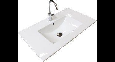 Basic Start 46 badmeubelset met wastafelonderkast met grepen, 2 lades en porseleinen wastafel met 1 kraangat 100 x 46 cm, ice white