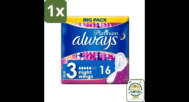 1 x Always Maandverband Platinum Ultra Night 16 stuks per verpakking- Maandverband Nacht - Maandverband Met Vleugels - Nachtbescherming - Maandverband Comfort - Maandverband Voor Nacht