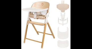 LIONELO Celia 3‑in‑1 Houten Kinderstoel (6 maanden–90 kg) Meegroeistoel, Verstelbare Hoogte & Voetsteun, 5‑punts Gordel, Afneembaar Dienblad, Eenvoudig Schoon te Maken, Wit