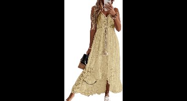 Maxi-jurk met ruches en V-hals