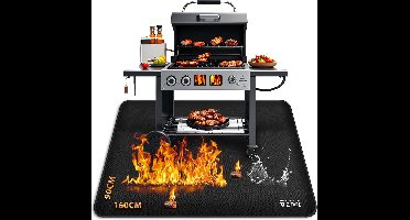 Vuurvaste onderlegger 160x90 cm - opvouwbare grillmat hittebestendig tot 750°C - glasvezel siliconen vloerbescherming voor barbecue en open haard