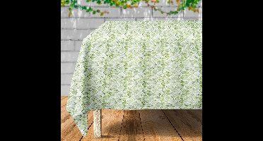 Excellent Houseware - Waterdichte en Vlekbestendige Tafellaken - 180x130 cm - Polyester - Bladerenpatroon - Wit en Groen