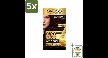 5 x SYOSS - Oleo Intense 3-22 - Haarverf - Permanente Haarkleuring - Warm Donker Bordeaux - Langdurige Kleur - Grootverpakking - Haarverf - Permanent Haarkleuring - Warm Bordeaux - Grijsdekking - Olie-formule