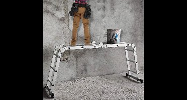 Aluminium Ladder – Vouwladder – Multifunctionele Ladder – Schaarladder – Steigerladder – 4x4 Variant – Max. Belastbaarheid 150 KG – Met 2 Wielen en Platform