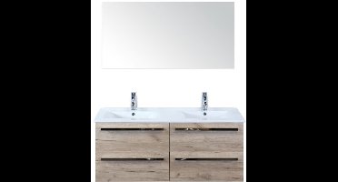 Seville Badmeubelset 120 cm - 4 Laden Craft Oak - Wastafel Enjoy Dubbel met Spiegel