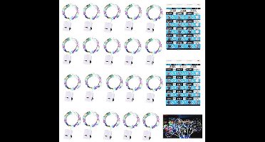 Pack of 20 fairy lights with 120 batteries, 2 m, 20 LEDs, 3 modes, battery operated, copper wire, waterproof, decorative, for outdoor and indoor decoration, wedding parties (multi-colour)