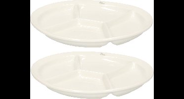 Cosy & Trendy Fondue/gourmet bord met vakjes - 2x stuks - rond - wit - porselein - Dia 26 cm - 4 vaks diner borden