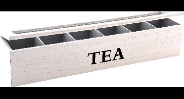 Svenska Living Theedoos - wit - bamboe - glazen deksel - 6-vaks - 43 cm - theekistje - Theezakjes dozen/kisten