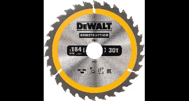 DeWALT Cirkelzaagblad voor Hout | Construction | Ø 184mm Asgat 30mm 30T - DT1942-QZ
