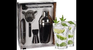 Excellent Houseware cocktails maken set 5-delig met 4x Mojito glazen 410 ML