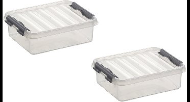 3x stuks sunware q-line opberg box/opbergdoos - 1 liter - 20 x 15 x 6 cm - kunststof - opslagbox - transparant/zilver