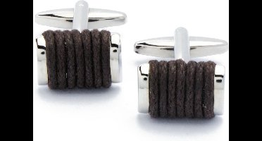 Manchetknopen - Rechthoek met Bruine Stof Draad